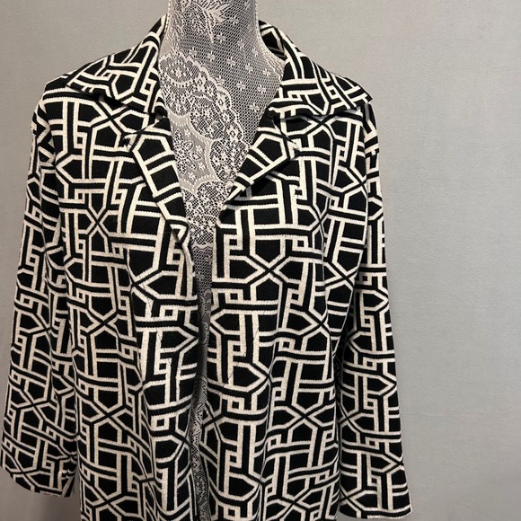 Rio & Rian New York Black White Geometric Print Duster Cardigan Womens Large L/G - Picture 6 of 8